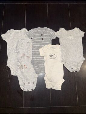 Carter's Gray & Cream Baby One-Piece Bodysuits - 5 Pack